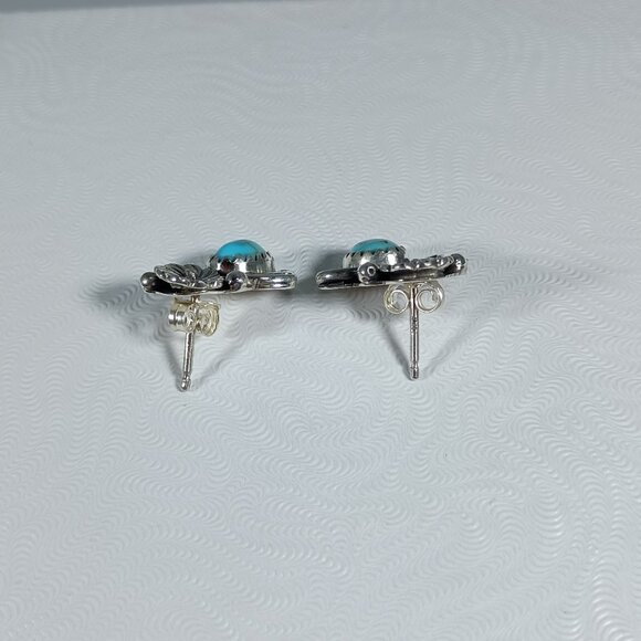 Native America Navajo Sterling Silver Turquoise Post Earring's By Rita Largo - Picture 8 of 11